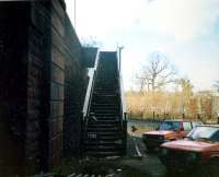 The stairway from the road to platform level. There was a second footbridge between the two platforms towards Paisley.<br><br>[Ewan Crawford //1987]