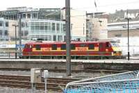 EWS 90031 <I>The Railway Children Partnership</I> posing at Waverley east end in front of the new Edinburgh Council HQ on 5 August 2006. The locomotive was rostered for various <I>Sleeper</I> duties during that month. [See image 10219] <br><br>[John Furnevel 05/08/2006]