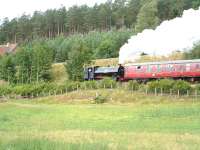 Austerity saddle tank No 68030 leaving Broomhill on the Strathspey Railway.10/08/06.<br><br>[John Gray 10/08/2006]