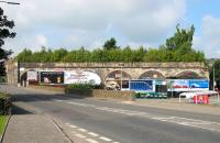 Looking south along the A736 at Barrhead in the summer of 2006. In the background is the remaining section of the viaduct that once carried the Paisley and Barrhead District Railway. [See image 7557]<br><br>[John Furnevel 17/08/2006]