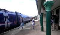 Celebrations at Plockton station on 26 April 2013 in connection with the adoption of the station by pupils of nearby Plockton High School - see adjacent news item.<br><br>[John Yellowlees 26/04/2013]