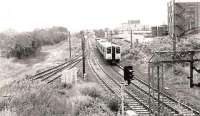 The jn where heavy freights from North and East Scotland  to Clydebank Docks ran through Anniesland (in distance) before turning east at Hyndland N.Jn.<br><br>[Brian Forbes /11/1983]