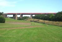 The viaduct near Calder between Coatbridge and Airdrie that once carried the R&C across the valley and the Monkland Canal. Photographed in August 2006. A wide angle lens comes in handy for this one. 2006.<br><br>[John Furnevel 02/08/2006]