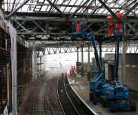 Rewiring taking place at the east end on 17 September 2006 in connection with construction of the new Balmoral platform. Note the fog which prevented any external shots.<br><br>[John Furnevel 17/09/2006]