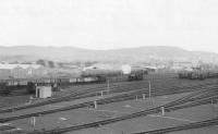 View from Control Tower at Perth marshalling yard in May 1963. J38 off Thornton empties and V2 on Aberdeen postal.<br><br>[John Robin 24/05/1963]
