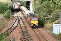 The <I>Northern Belle</I> Pullman empty stock arrives at Millerhill Yard on 20 Sept 2006 behind EWS 67017. An excursion from Waverley... <I>'to the delightful fishing village of Oban' (sic)</I> is scheduled to take place on the 24th.<br><br>[John Furnevel 20/09/2006]