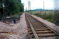 Blackgrange LC looking west to Manor Powis. This is the limit of the rails being attached to the sleepers.<br><br>[Ewan Crawford 21/09/2006]