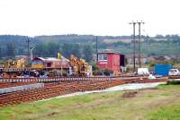 Larbert Junction alterations going ahead. The new trackwork is laid out in the field to the east of the junction. View looks south east.<br><br>[Ewan Crawford 22/09/2006]