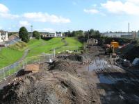 Taken from the bridge which gave access to the old station looking east with the route of the former Devon Valley line forking off to the left and the new Alloa station site just visible through the bridge on the right.<br><br>[Mark Poustie 23/09/2006]