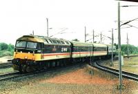 47593 arriving with the Edinburgh portion for a Glasgow/Birmingham service. Note the tight reverse curve. Pity if you are trying to sup soup.<br><br>[Brian Forbes /04/1988]