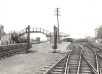 Looking north at Ellon on 15 May 1959. The Station Hotel is just visible on the left of the picture.<br><br>[G H Robin collection by courtesy of the Mitchell Library, Glasgow 15/05/1959]