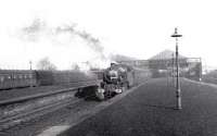 A passenger train for St Enoch leaving Greenock Princes Pier on a foggy 31 January 1959, the last day of scheduled passenger services from the station.<br><br>[A Snapper (Courtesy Bruce McCartney) 31/01/1959]