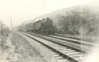 Last day of passenger service between Kilmacolm and Princes Pier. Very foggy. 42268 approaching Devol Viaduct with 10.50 am down.<br><br>[G H Robin collection by courtesy of the Mitchell Library, Glasgow 31/01/1959]