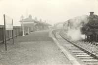 Last day of passenger service between Kilmacolm and Princes Pier. Very foggy. 42247 at Lynedoch station on 1.25pm down.<br><br>[G H Robin collection by courtesy of the Mitchell Library, Glasgow 31/01/1959]