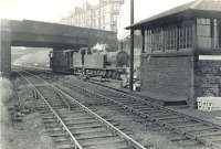 Looking north at Haghill Junction on 28 May 1958 along the CGU route from Bellgrove East. NBR N15 0-6-2T 69161 is propelling a brake van off the Parkhead Branch.<br><br>[G H Robin collection by courtesy of the Mitchell Library, Glasgow 28/05/1958]