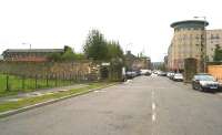 Looking south from Leith Docks up Constitution Street in September 2006, with the site of the former South Leith station off to the left just beyond the old dock entrance.<br><br>[John Furnevel 12/09/2006]