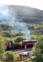 Bliss. The roar of a 37 moving off south from Glen Douglas with a Government train. The first wagon is a buffer wagon.<br><br>[Ewan Crawford 04/10/2006]