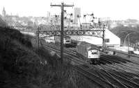 A class 40 heading for Aberdeen from Ferryhill meets a 47 hauled express leaving for the south in April 1973.<br><br>[John McIntyre /04/1973]