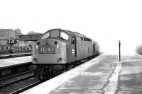 A class 40 leaves Aberdeen for the south <I>under cover</I> in 1973.<br><br>[John McIntyre //1973]