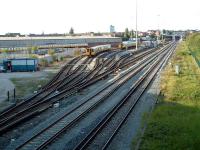 View north over Kirkdale EMU depot, Liverpool, built on the site of the former Lancashire and Yorkshire Bank Hall shed [see image 22293]. This is now a Merseyrail depot.<br><br>[Ewan Crawford //]