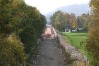 Looking west over the site of the passing loop towards Cambus from the bridge on the west side of Alloa on 311006 with track creeping ever nearer.<br><br>[John Furnevel 31/10/2006]