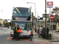 <I>Rule 55? No - never heard of it...</I> a red light at Haymarket on Sunday 29 October 2006 for a westbound rail-replacement bus service. The line was closed here due to engineering works in connection with construction of the new platform 0.<br><br>[John Furnevel 29/10/2006]