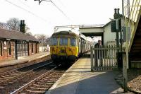 Helensburgh train pauses at Cardross in March 1974.<br><br>[John McIntyre /03/1974]