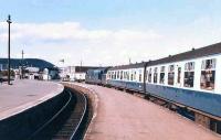 Thurso + Wick train ready to go. Platform 5 at Inverness. 37261 before naming.<br><br>[Brian Forbes //1983]