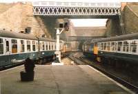 After you Claud... WHL train on the left has started up the Cowlairs incline. The Inverness service follows.<br><br>[Brian Forbes //1986]