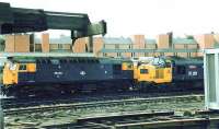 White Elephant. Container equipment installed behind spare locos, in the Eastgate sidings. New shopping mall can be seen behind.<br><br>[Brian Forbes //]