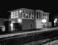 View across the running lines towards Stonehaven signal box in November 2006. The SB stands at the north end of the up platform.<br><br>[John Furnevel 04/11/2006]