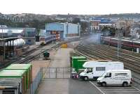 Looking over the servicing and stabling areas to the south of Aberdeen station on Sunday 5 November 2006 with a ScotRail 170 DMU receiving attention. The station itself is off picture to the left and Clayhills sidings are on the right. The HST in the process of leaving the sidings is about to move into the station to form the 0950 to Kings Cross. Other occupants of the sidings are a second HST (1142 to Kings Cross) plus the stock for the 2215 Caledonian Sleeper to Euston. <br><br>[John Furnevel 05/11/2006]