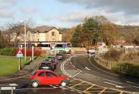 The infamous half barrier Cornton level crossing in Stirling on 12 November 2006, with a Dunblane - Edinburgh service passing through. Hard to believe the number of people who ignore the warnings at such locations.<br><br>[John Furnevel 12/11/2006]