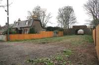 The site of St Cyrus station (closed to passengers in 1951) looking north along the trackbed towards Inverbervie on 7 November 2006. The refurbished former station master's house stands on the left. The branch closed completely in 1966. [See image 40621]<br><br>[John Furnevel 07/11/2006]