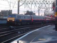 91118 Bradford Film Festival pulling into Glasgow Central ex London Kings Cross.<br><br>[Graham Morgan 05/12/2006]