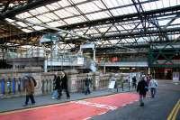 The north ramp from Waverley Bridge to the station's western concourse on 15 December 2006, with work continuing in the background on the new walkways, stairs and escalators.<br><br>[John Furnevel 15/12/2006]