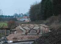 Track by Hornby! (Well thats how it looks to me). Looking east from Alloa Hilton Road Level Crossing.<br><br>[Ewan Crawford 26/12/2006]