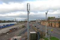 Following a fire at Yorkhill Quay in the fine old dockside warehouses the site is now available for redevelopment. To the right is the route of the dockside lines, now the Clydeside Expressway, and the approach to Kelvinhaugh and Stobcross, now an essential part of the electrified north bank lines.<br><br>[Ewan Crawford 30/10/2006]