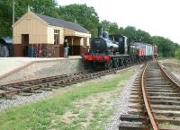 Brockford and Wetheringsett station on the Mid-Suffolk Light Railway on 20 July 2002. Ex-GER Holden J15 0-6-0 no 65447 stands at the platform.<br><br>[Ian Dinmore 20/07/2002]