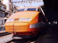 A TGV service from Paris at Lausanne, on a pleasant Friday afternoon in September 1990.<br><br>[John Furnevel 14/09/1990]