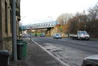 Still known as The Caley Bridge this carries the stub which today only runs from Clydebank to the rubbish disposal site near the HCI/Millennium Hospital. It is out of use.<br><br>[Ewan Crawford 09/01/2006]