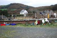 From platform to clothes dryer: the old platform at Cairnryan.<br><br>[Ewan Crawford 17/10/2004]