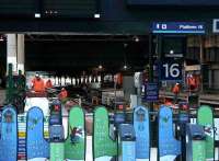 View over the ticket gates at Waverley west end on Sunday morning 22 January 2006, as major works continue in the background.<br><br>[John Furnevel 22/01/2006]