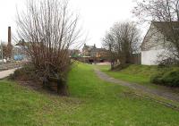 Looking back towards the site of the old Alloa station in January 2007 along the trackbed of the line north to Tillicoultry and the Devon Valley. The embankment on the left once carried the Alloa Wagonway over the main line. [See image 42424]<br><br>[John Furnevel 23/01/2007]