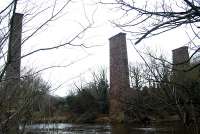 The soaring piers of Craighead Viaduct by Bothwell. But not for much longer. BRB (Residuary) is in the process of arranging access to demolish the piers.<br><br>[Ewan Crawford 27/01/2007]