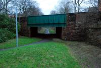 Looking north from Bothwell. A section of possible platform is to the right - altered since my last visit. Also on the right is the bricked up access to the removed stairway down to the platform and a telegraph pole.<br><br>[Ewan Crawford 28/01/2007]