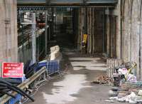 The Calton Road 'works entrance' to Waverley, previously used to bring in plant and equipment to the north side of the station, photographed  on 14 January 2007. The route is no longer in use and the new Balmoral platform base is now complete. [See image 13184]<br><br>[John Furnevel 14/01/2007]