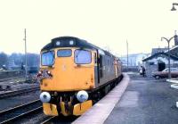 Railtour stands at the Dufftown branch platform at Keith in 1983.<br><br>[Roy Lambeth //1983]