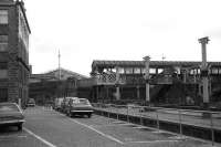 Aberdeen, March 1973. Looking south across the GNS platforms during demolition with the roof of the main station visible in the background. On the right is a short bay not given platform status.<br><br>[John McIntyre /03/1973]