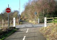 Long, long ago... before Glenrothes had been invented, the Leslie branch served various mills along the Leven valley. Remains of Prestonhall level crossing, just west of Markinch, in February 2007 looking along the trackbed of the short stub which served Auchmuty Paper Mill. The route is now a walkway. <br><br>[John Furnevel 15/02/2007]